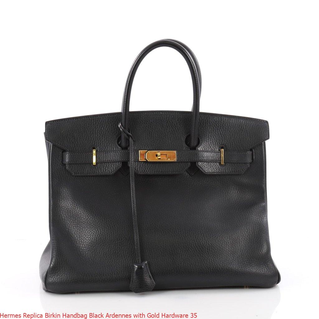 Hermes Replica Birkin Handbag Black Ardennes with Gold Hardware 35